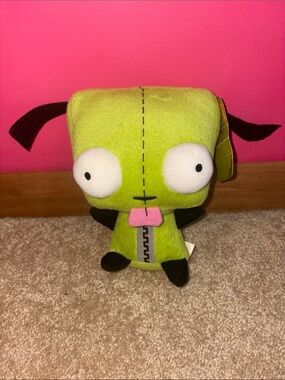 Nickelodeon Invader Zim Gir Plush in Lime Green and Black with Purple Tag